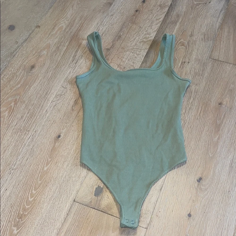Abercrombie and fitch green ribbed bodysuit square neck thong